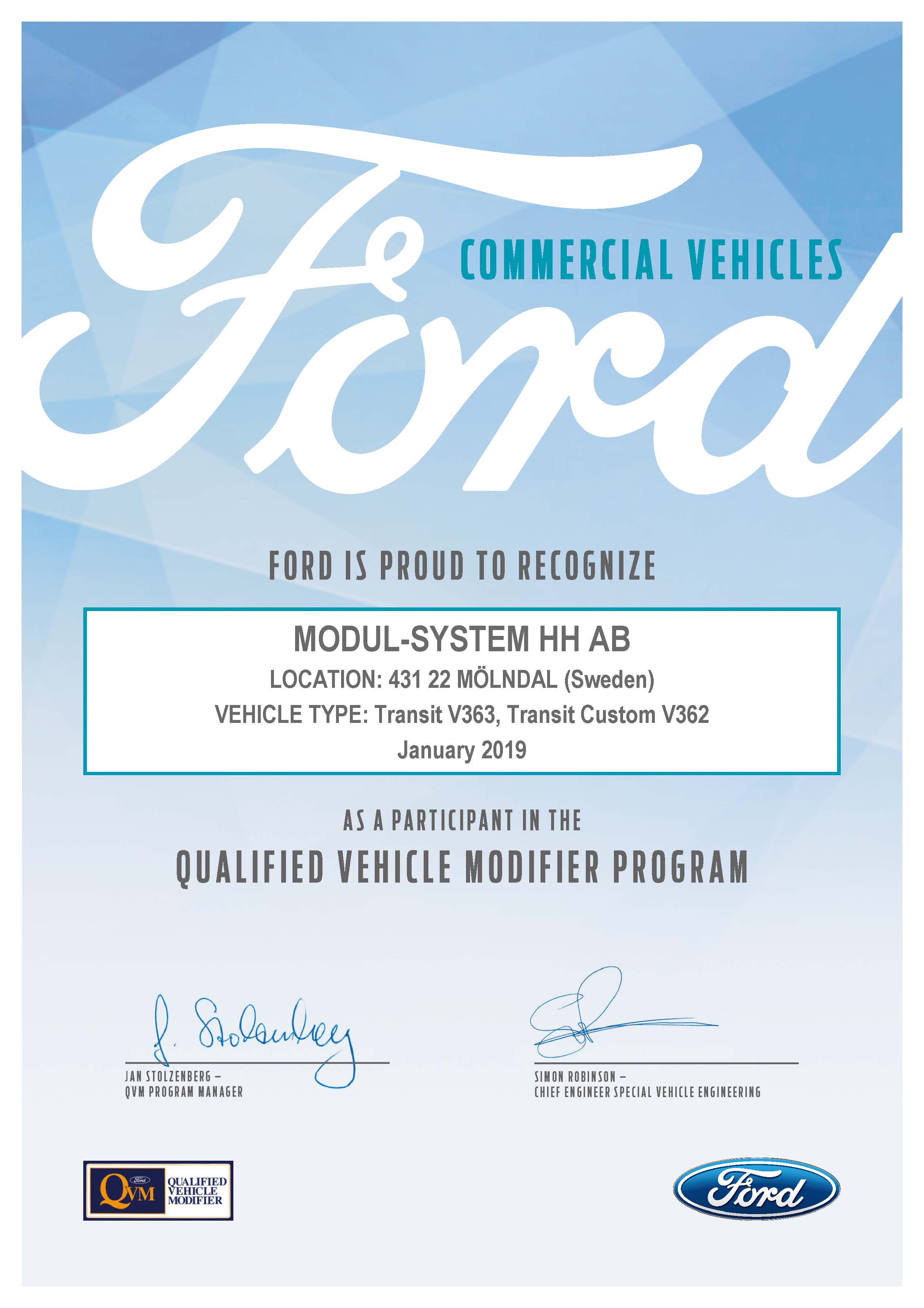  Modul-System certified by Ford